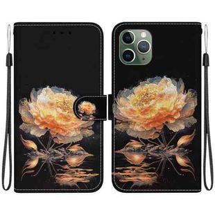 For iPhone 11 Pro Max Crystal Texture Colored Drawing Leather Phone Case(Gold Peony)