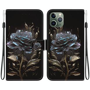 For iPhone 11 Pro Max Crystal Texture Colored Drawing Leather Phone Case(Black Rose)