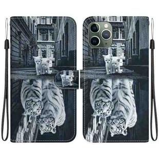 For iPhone 11 Pro Max Crystal Texture Colored Drawing Leather Phone Case(Cat Tiger Reflection)