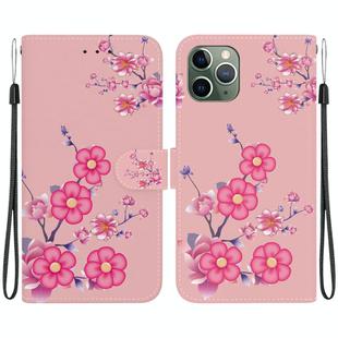 For iPhone 11 Pro Max Crystal Texture Colored Drawing Leather Phone Case(Cherry Blossoms)