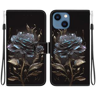 For iPhone 13 Crystal Texture Colored Drawing Leather Phone Case(Black Rose)