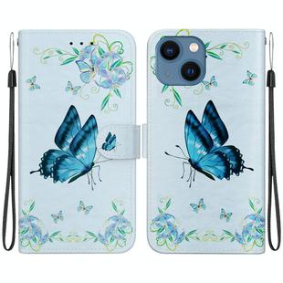 For iPhone 13 mini Crystal Texture Colored Drawing Leather Phone Case(Blue Pansies)
