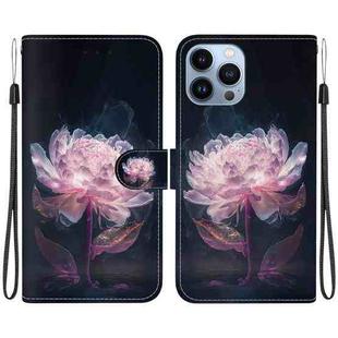 For iPhone 13 Pro Crystal Texture Colored Drawing Leather Phone Case(Purple Peony)