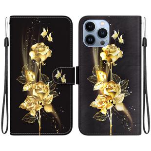 For iPhone 13 Pro Crystal Texture Colored Drawing Leather Phone Case(Gold Butterfly Rose)