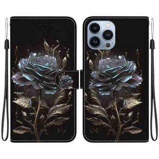 For iPhone 13 Pro Crystal Texture Colored Drawing Leather Phone Case(Black Rose)