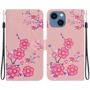 For iPhone 14 Plus Crystal Texture Colored Drawing Leather Phone Case(Cherry Blossoms)
