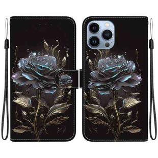 For iPhone 15 Pro Max Crystal Texture Colored Drawing Leather Phone Case(Black Rose)