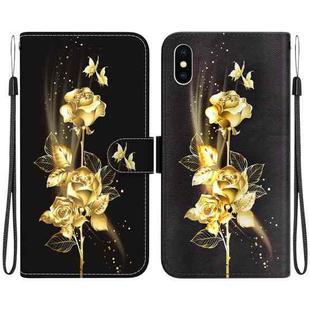 For iPhone XS / X Crystal Texture Colored Drawing Leather Phone Case(Gold Butterfly Rose)