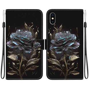 For iPhone XS / X Crystal Texture Colored Drawing Leather Phone Case(Black Rose)