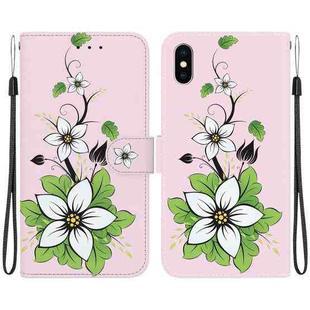 For iPhone XS / X Crystal Texture Colored Drawing Leather Phone Case(Lily)