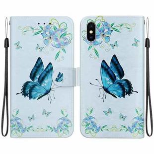 For iPhone XS / X Crystal Texture Colored Drawing Leather Phone Case(Blue Pansies)