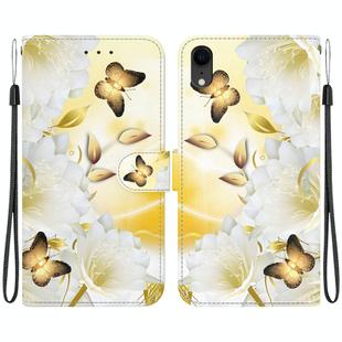 For iPhone XR Crystal Texture Colored Drawing Leather Phone Case(Gold Butterfly Epiphyllum)