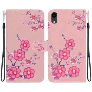 For iPhone XR Crystal Texture Colored Drawing Leather Phone Case(Cherry Blossoms)