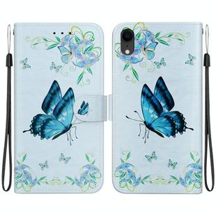 For iPhone XR Crystal Texture Colored Drawing Leather Phone Case(Blue Pansies)
