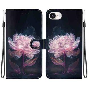 For iPhone SE 2024 Crystal Texture Colored Drawing Leather Phone Case(Purple Peony)