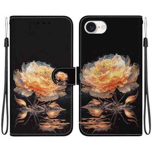 For iPhone SE 2024 Crystal Texture Colored Drawing Leather Phone Case(Gold Peony)