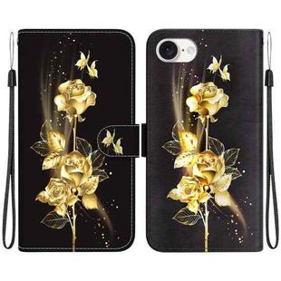For iPhone SE 2024 Crystal Texture Colored Drawing Leather Phone Case(Gold Butterfly Rose)