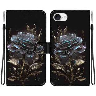 For iPhone SE 2024 Crystal Texture Colored Drawing Leather Phone Case(Black Rose)