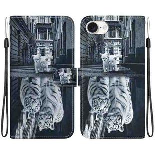 For iPhone SE 2024 Crystal Texture Colored Drawing Leather Phone Case(Cat Tiger Reflection)