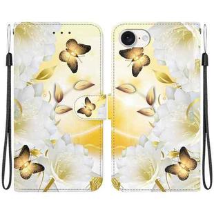 For iPhone SE 2024 Crystal Texture Colored Drawing Leather Phone Case(Gold Butterfly Epiphyllum)