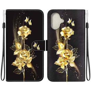 For iPhone 16 Crystal Texture Colored Drawing Leather Phone Case(Gold Butterfly Rose)