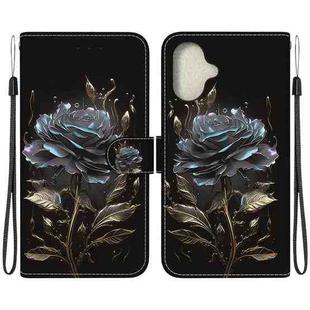 For iPhone 16 Crystal Texture Colored Drawing Leather Phone Case(Black Rose)