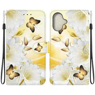 For iPhone 16 Crystal Texture Colored Drawing Leather Phone Case(Gold Butterfly Epiphyllum)