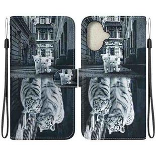 For iPhone 16 Plus Crystal Texture Colored Drawing Leather Phone Case(Cat Tiger Reflection)