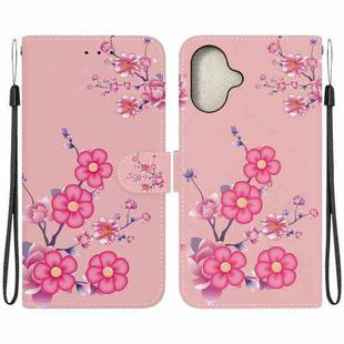 For iPhone 16 Plus Crystal Texture Colored Drawing Leather Phone Case(Cherry Blossoms)