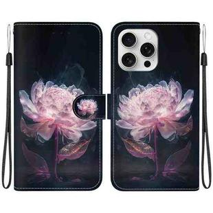 For iPhone 16 Pro Crystal Texture Colored Drawing Leather Phone Case(Purple Peony)