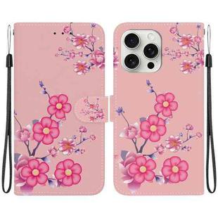 For iPhone 16 Pro Crystal Texture Colored Drawing Leather Phone Case(Cherry Blossoms)