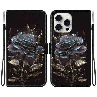 For iPhone 16 Pro Max Crystal Texture Colored Drawing Leather Phone Case(Black Rose)