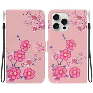 For iPhone 16 Pro Max Crystal Texture Colored Drawing Leather Phone Case(Cherry Blossoms)