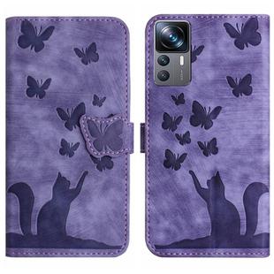 For Xiaomi 12T / 12T Pro Butterfly Cat Embossing Flip Leather Phone Case(Purple)