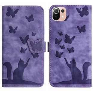 For Xiaomi Mi 11 Lite Butterfly Cat Embossing Flip Leather Phone Case(Purple)