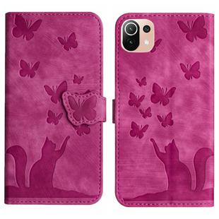 For Xiaomi Mi 11 Lite Butterfly Cat Embossing Flip Leather Phone Case(Pink)