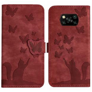 For Xiaomi Poco X3 / X3 NFC / X3 Pro Butterfly Cat Embossing Flip Leather Phone Case(Red)