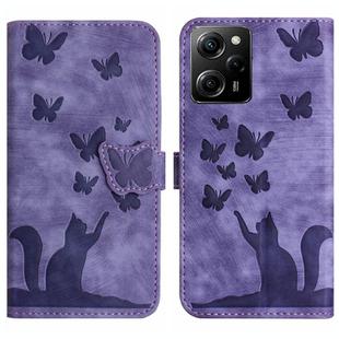 For Xiaomi Poco X5 Pro / Redmi Note 12 Pro 5G Butterfly Cat Embossing Flip Leather Phone Case(Purple)