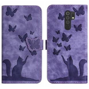 For Xiaomi Redmi 9 Butterfly Cat Embossing Flip Leather Phone Case(Purple)