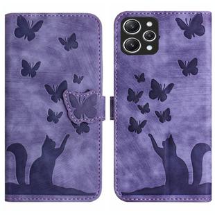 For Xiaomi Redmi 12 4G Butterfly Cat Embossing Flip Leather Phone Case(Purple)