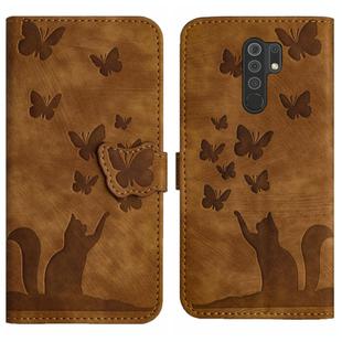 For Xiaomi Redmi Note 8 Pro Butterfly Cat Embossing Flip Leather Phone Case(Brown)