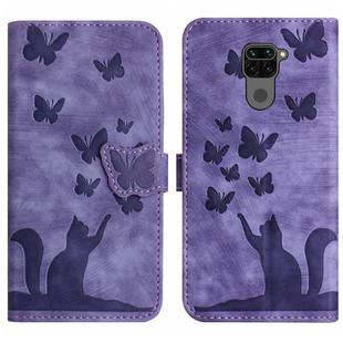 For Xiaomi Redmi Note 9 Butterfly Cat Embossing Flip Leather Phone Case(Purple)