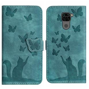 For Xiaomi Redmi Note 9 Butterfly Cat Embossing Flip Leather Phone Case(Wathet)