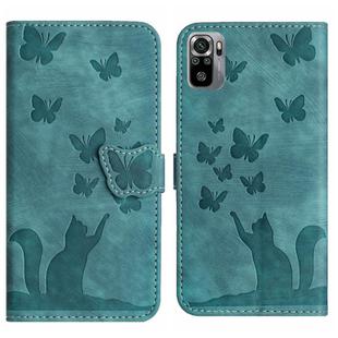 For Xiaomi Redmi Note 10 / 10S Butterfly Cat Embossing Flip Leather Phone Case(Wathet)