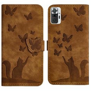 For Xiaomi Redmi Note 10 Pro Butterfly Cat Embossing Flip Leather Phone Case(Brown)