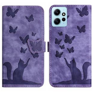 For Xiaomi Redmi Note 12 4G Global Butterfly Cat Embossing Flip Leather Phone Case(Purple)