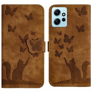 For Xiaomi Redmi Note 12 4G Global Butterfly Cat Embossing Flip Leather Phone Case(Brown)