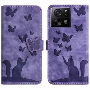 For Xiaomi 13T / 13T Pro 5G Butterfly Cat Embossing Flip Leather Phone Case(Purple)