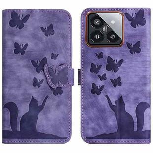 For Xiaomi 14 Butterfly Cat Embossing Flip Leather Phone Case(Purple)