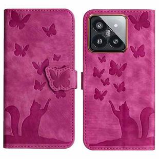 For Xiaomi 14 Butterfly Cat Embossing Flip Leather Phone Case(Pink)